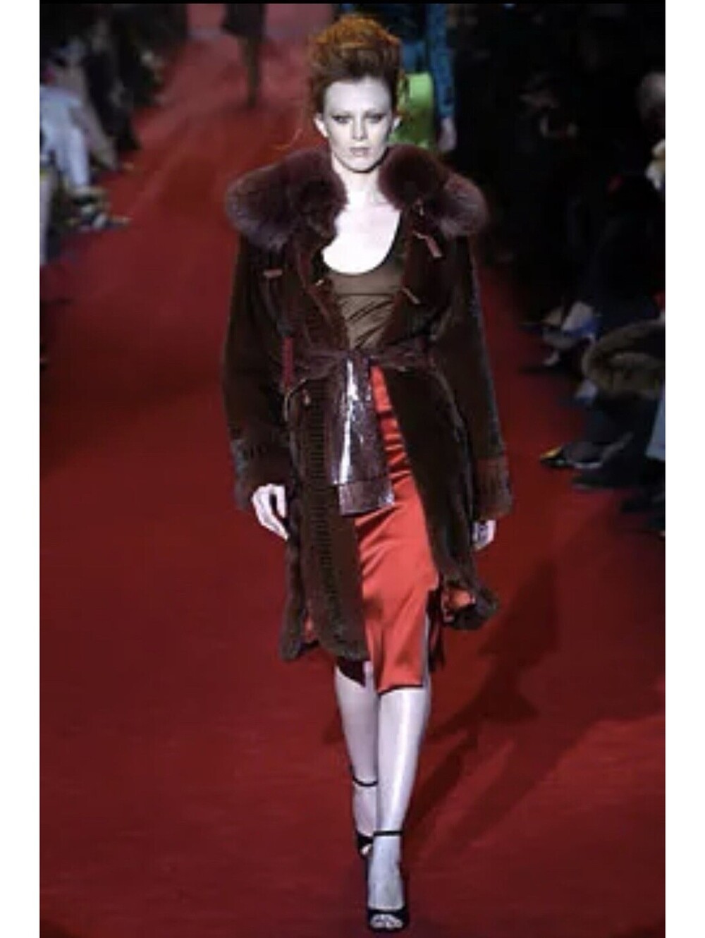 Tom Ford for Yves Saint Laurent F/W 2004 Red Velvet Black Wedge Heels 37.5 - Picture 2 of 9